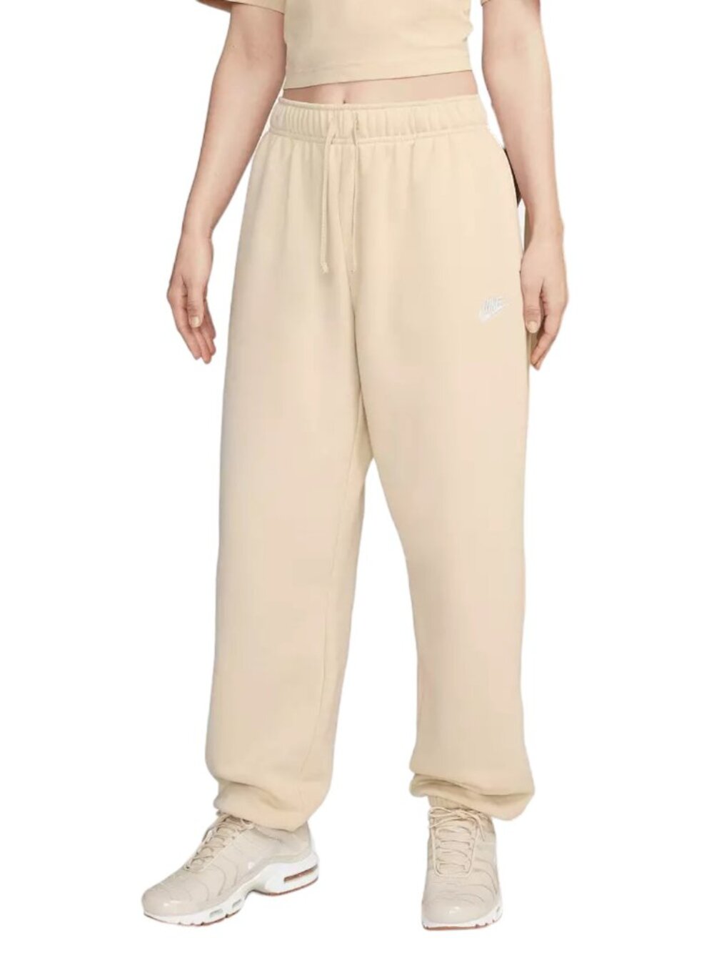 Nike Sportswear Club Fleece Mid-Rise Oversized Sweatpants Women's Small Sand
